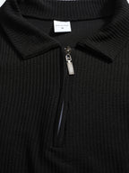 Men's Autumn/Winter Long Sleeve Lapel Outdoor Sports Printed Polo Shirt Casual Half-Zip Shirt - Black