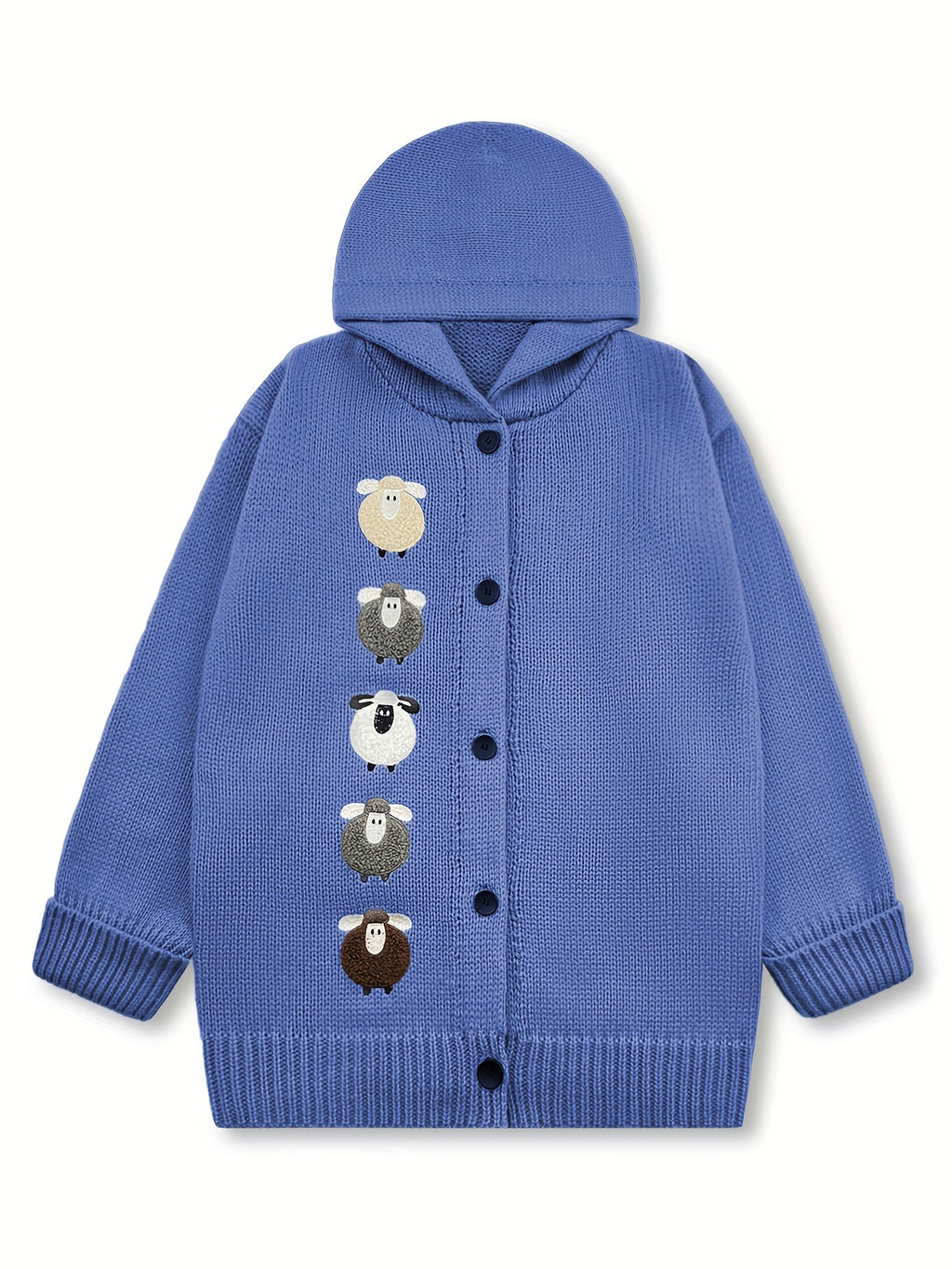 Winter Women's Elegant Hooded Oversized Outerwear Jacket, Multi-Color Little Lamb, Chunky, Soft, Thick, Beautiful, Stylish, Comfortable, Casual, Vintage, Commuting Cardigan, Gift - Vibrant Blue