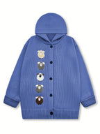 Winter Women's Elegant Hooded Oversized Outerwear Jacket, Multi-Color Little Lamb, Chunky, Soft, Thick, Beautiful, Stylish, Comfortable, Casual, Vintage, Commuting Cardigan, Gift - Vibrant Blue