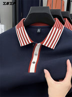 ZBZP New Spring, Autumn, Winter Men's Long Sleeve Polo Shirt, Lapel Pullover, Simple Business Casual High-End Breathable Long Sleeve T-Shirt, Men's Apparel DR - Navy Color
