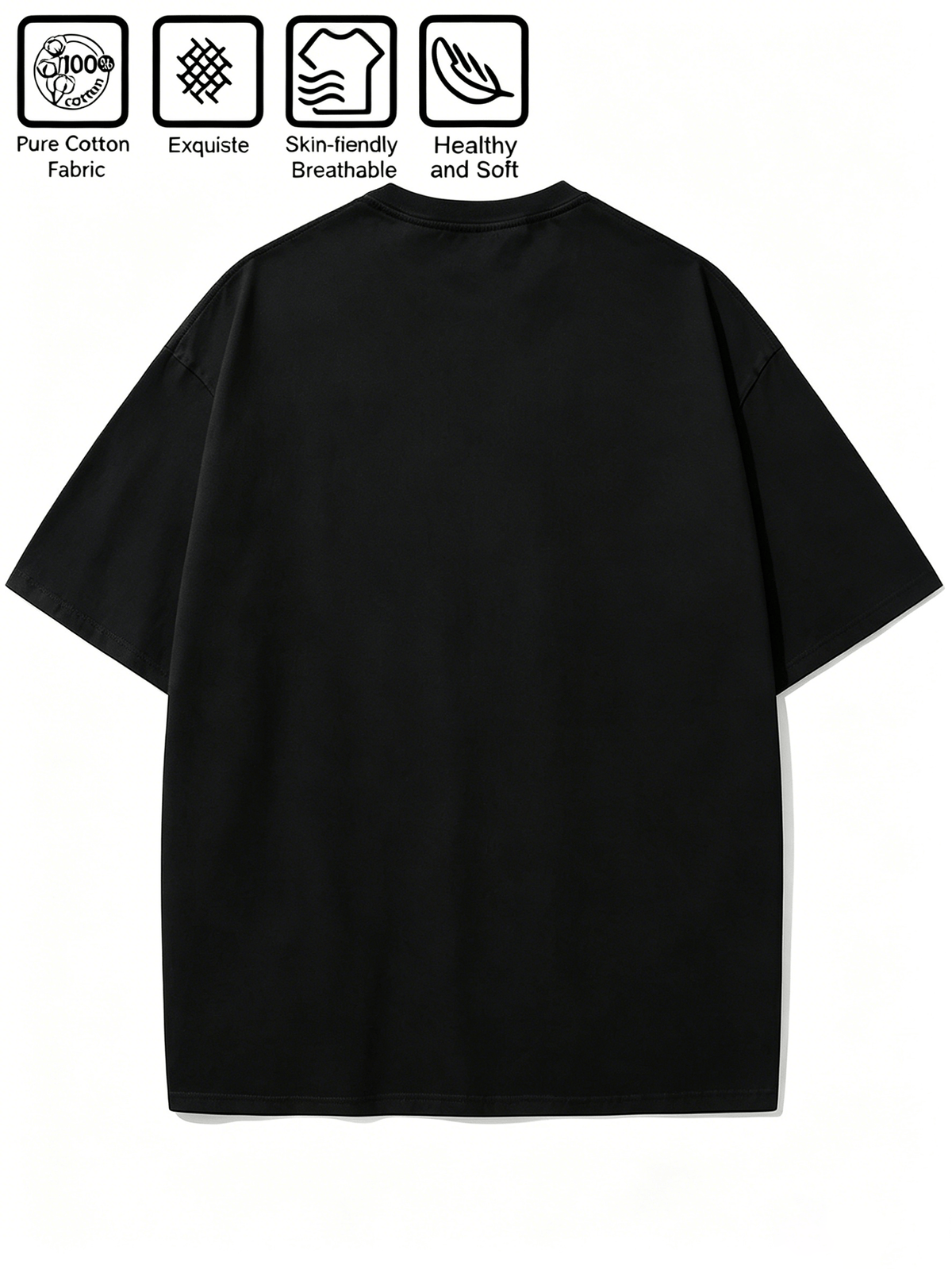 Cartoon Pattern Print T-Shirt, Round Neck Design, Pure Short Sleeve Street Casual Wear. Easy And Comfortable, Versatile Summer Short Sleeve T-Shirt, Suitable for Men'S Outdoor Activities, Gym Studio, Office Daily Wear - Black