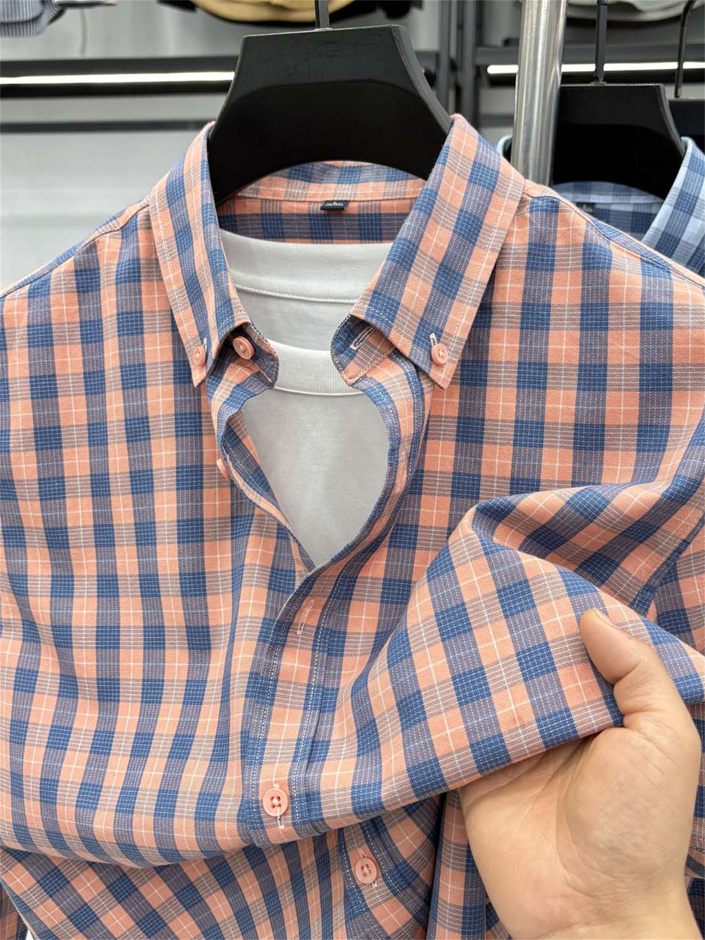 Men's Loose-Fit Thin Plaid Long-Sleeve Shirt for Spring, Summer, and Autumn, New Fashionable Casual Shirt for Young and Middle-Aged Men, Damai - Red Grid