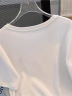 Women's Elegant Casual Short Sleeve T-Shirt - Cute Cat & High Chair Print, Round Neck, Machine Washable, All-Season Comfort, Premium Fabric, Regular Fit for Casual Attire, Ladies T Shirts, Comfortable Pullover, Playful Print Shirt, Translucent Fabric - White