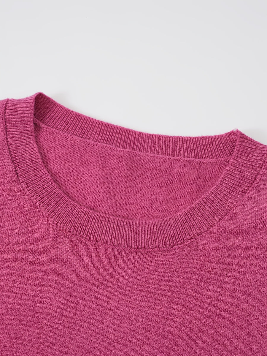 2026 New Women'S Summer Clothing Striped Short-Sleeved Top - Elegant Round Neck Color Block Design, Breathable Spring/Summer Casual/Formal Wear, Versatile Slim Fit T-Shirt, Everyday Fashion - Rose Red