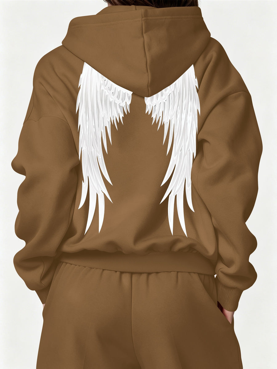 Halloween 2027NEW 2pcs Women's AutumnWinter Hooded Sweatshirt And Wide-Leg Pants Suit Kangaroo Pocket Long-Sleeve Jacket Wide-Leg Pants Suit Casual S Loose Suit Christmas Black Friday Cyber (27) - Brown