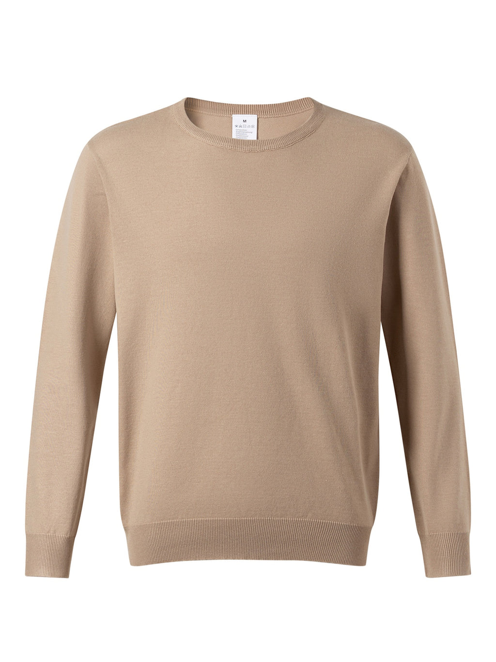 Men'S Long Sleeve Knit Sweater, Easy Style, Fashionable Men'S Clothing Regular Fit Versatile Round Neck Knit T-Shirt, Outdoor Casual Everyday Wear - Light Brown-1