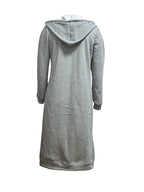 2022 Western Autumn Winter Cross-Border New Women'S Clothing Loose Zipper Long Cardigan Coat - Grey