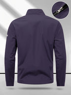 Trendy Vintage Men's Spring/Autumn New Casual Versatile Jacket Outdoor Sports Windproof Coat with Contrasting Color Stand Collar, Transitional Layering Essentials - Deep Purple