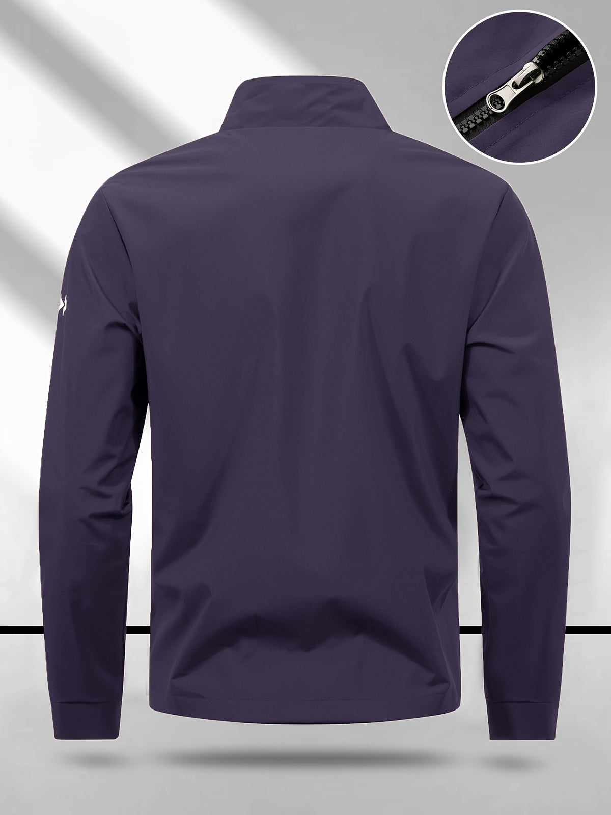 Trendy Vintage Men's Spring/Autumn New Casual Versatile Jacket Outdoor Sports Windproof Coat with Contrasting Color Stand Collar, Transitional Layering Essentials - Deep Purple