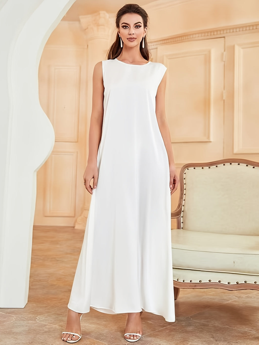1pc Fashionable, Elegant And Comfortable Bubble Color Fabric. Pure Color Suitable for Daily Outdoor Travel And Leisure. Loose And Comfortable Women'S Abaya Vest. Abayas for Women Muslim Namaz Dresses Women'S Traditional Robe - White
