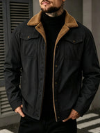 2026 European American New Men'S Outing Fashion Trendy Fleece Warm Jacket Coat - Black