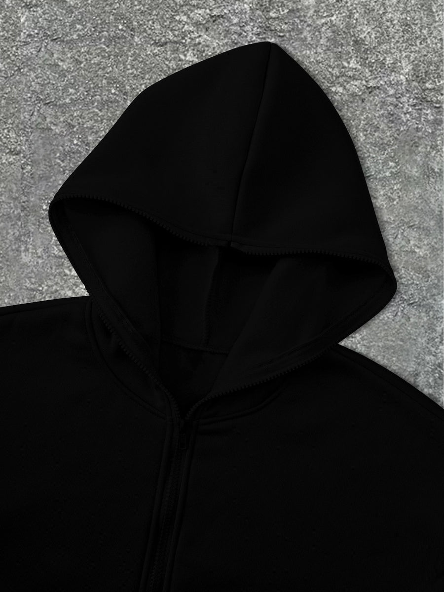 Warner Bros Official Casual Full-Zip Hooded Cardigan Sweatshirt with Kangaroo Pocket, Ribbed Cuffs and Hem, Loose Drop Shoulder Unisex Streetwear Versatile Outerwear for Autumn/Winter Daily Street Trend Long-Sleeve Hoodie - Black