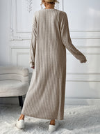 Chic + Long Sleeve Knitted Cardigan and Sleeveless Dress Set - Khaki