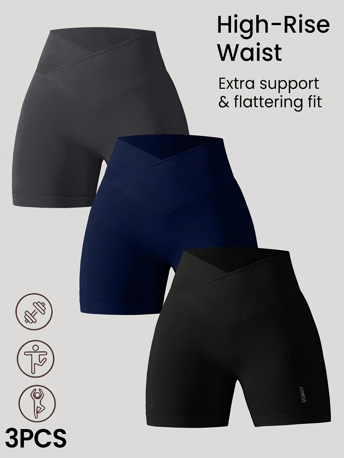 3pcs Set of Women'S New Waist-Cinching Short Shorts, Tummy Control And Butt Lift, Suitable for And - Black+dark gray+navy blue