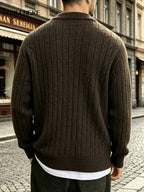 FORLENGKE Autumn/Winter Men's Zipper Cable Knit Cardigan, Three-Dimensional Twisted Floral Texture Knit Outerwear, Solid Color Simple Cuff Long Sleeve Top, Streetwear Commute Daily Casual Wear, Versatile Spring/Autumn Men's Outer Knit Cardigan - Coffee Color