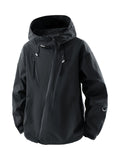 [Pearson OBM] Mountain Style Men'S Jacket Hooded Windbreaker, Irregular Zipper, Collar with Personalized Label, Imported Zipper, Fashionable And Individual, Easy Pockets, Suitable for Autumn Winter Sports, Casual - Black