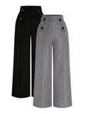 Women's Casual Suit Pants Two-Piece Set, Spring/Summer Outing, Work, Office, Daily Wear, Elegant Straight-Leg Pants, Thin Long Pants for Women - 2pcs Black And Gray
