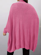 Plus Size, Plus Size Women's Batwing Sleeve Solid Open Front Cardigan - Pink Color