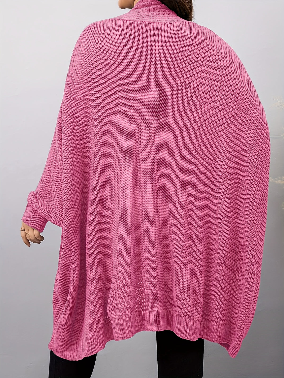 Plus Size, Plus Size Women's Batwing Sleeve Solid Open Front Cardigan - Pink Color