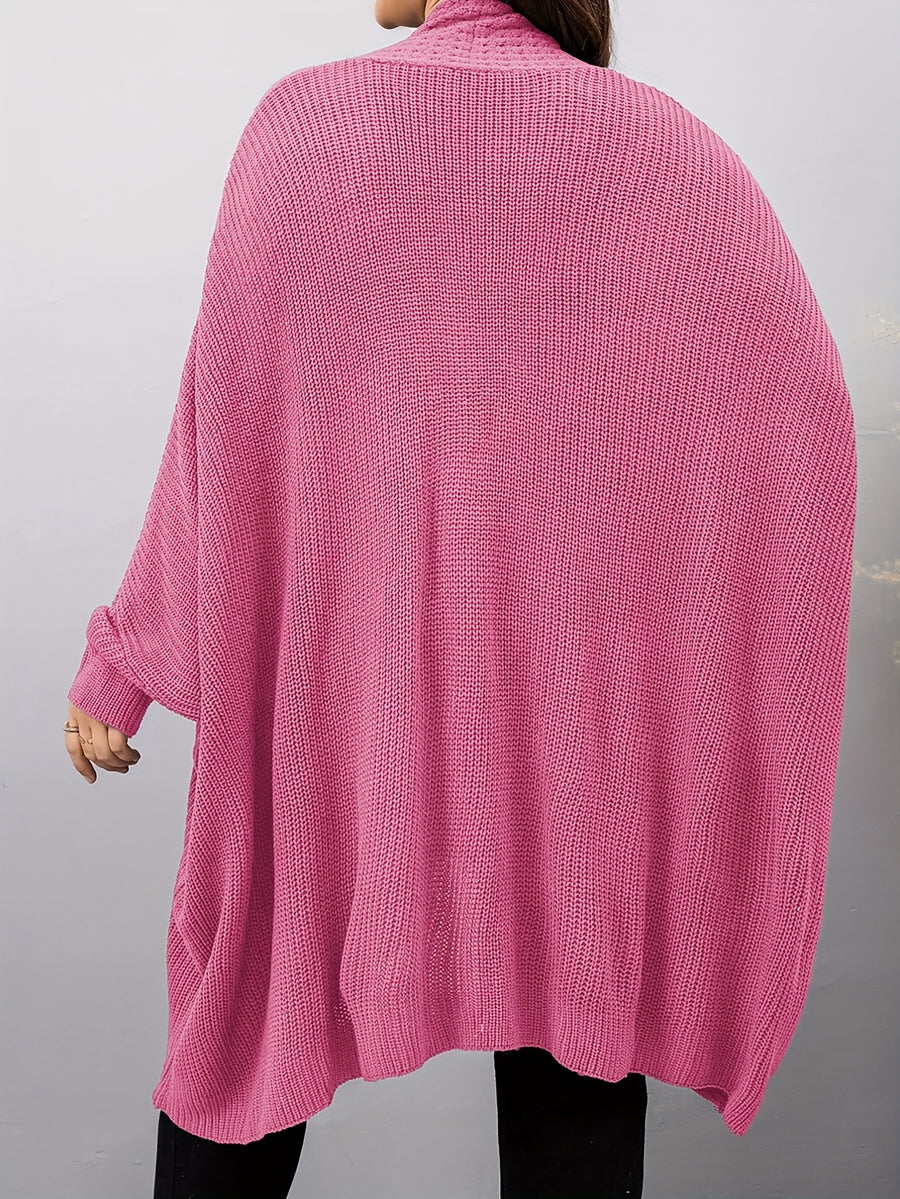 Plus Size, Plus Size Women's Batwing Sleeve Solid Open Front Cardigan - Pink Color
