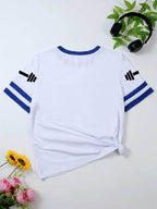 20pcs Women's Colorblock T-Shirt Single Piece, Hand-Drawn Line Art Couple Holding Hands with Heart Print, Colorblock Summer  Sleeve Crew Neck Short Sleeve T-Shirt - Breathable Crew Neck Casual Sport Top, Loose Fit Spring Festival Trendy Apparel - Blue+white