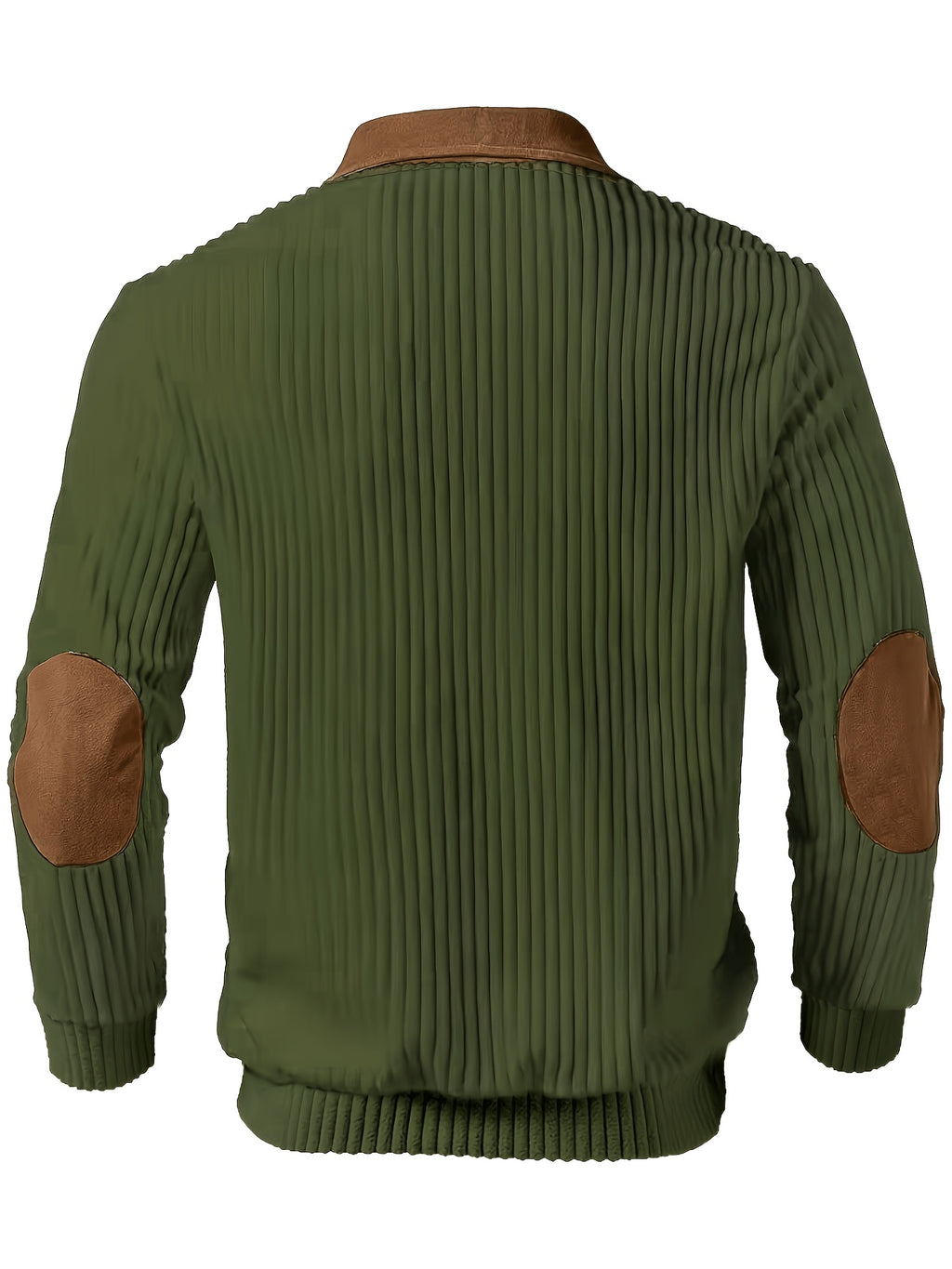 New Christmas Men's Autumn/Winter Brushed Ribbed Cable Knit Sweater, Casual Color-Block Long Sleeve Patchwork Plush Sport Henley Zip-Up Top - fern green
