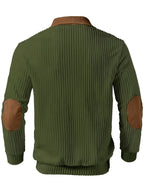 New Christmas Men's Autumn/Winter Brushed Ribbed Cable Knit Sweater, Casual Color-Block Long Sleeve Patchwork Plush Sport Henley Zip-Up Top - fern green