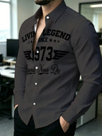Men'S Long Sleeve Slim Fit Printed Shirt Retro 1973 Theme Casual Business Versatile Top Fashion Commute Daily Outdoor Party Comfortable Version Classic Lapel Suitable for Multiple Occasions Trendy Personalized Letter Pattern Design - Mixed colors