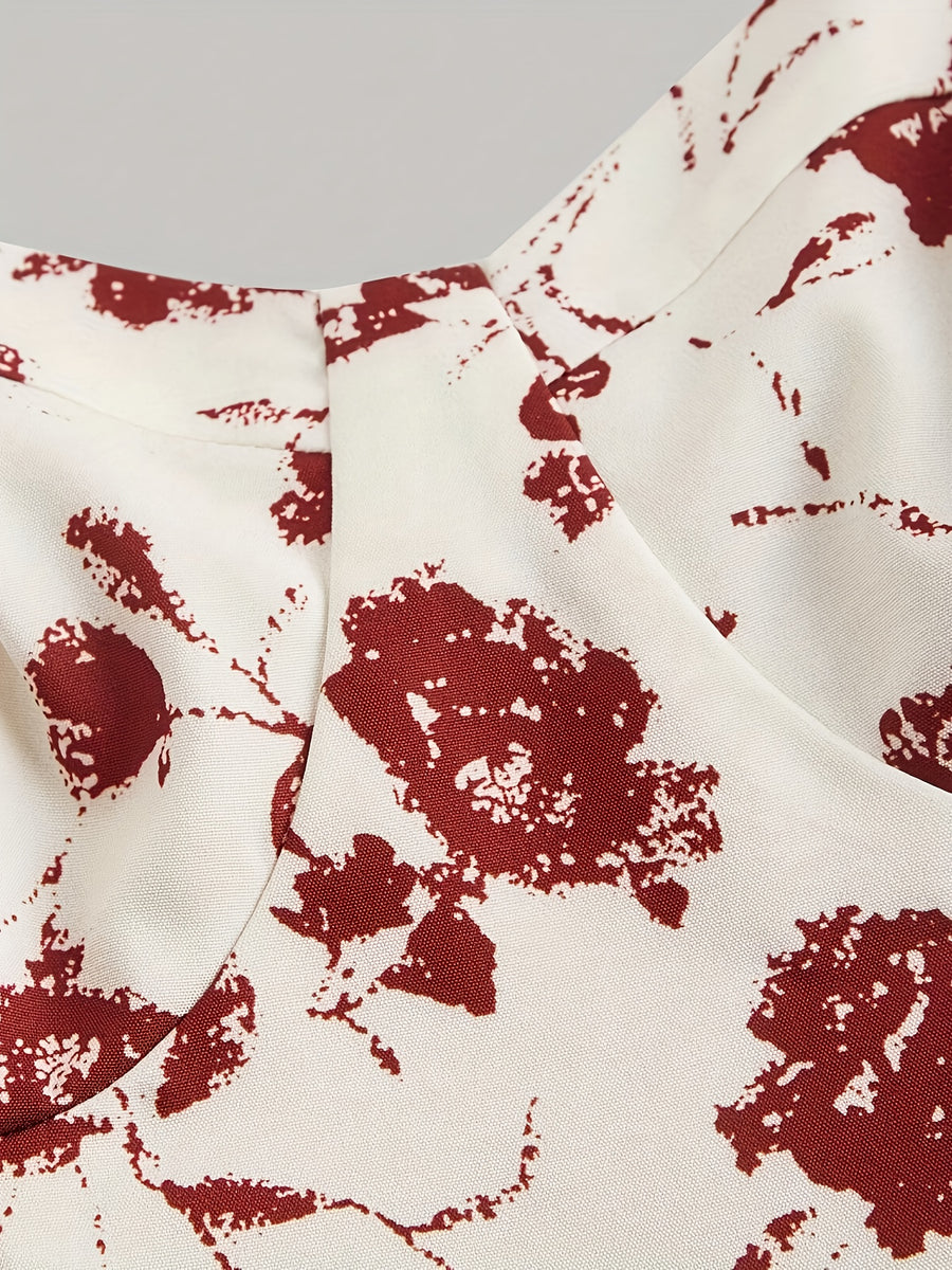 Bowknot Spring Break Long Summer Floral Print Tie Shoulder Strap Dress - Burgundy