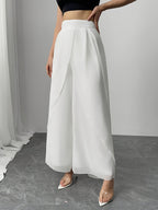 Women's Wide-Leg Pants, Simple Loose Long Pants, Flowing and Lightweight, Casual Elegant Style - White