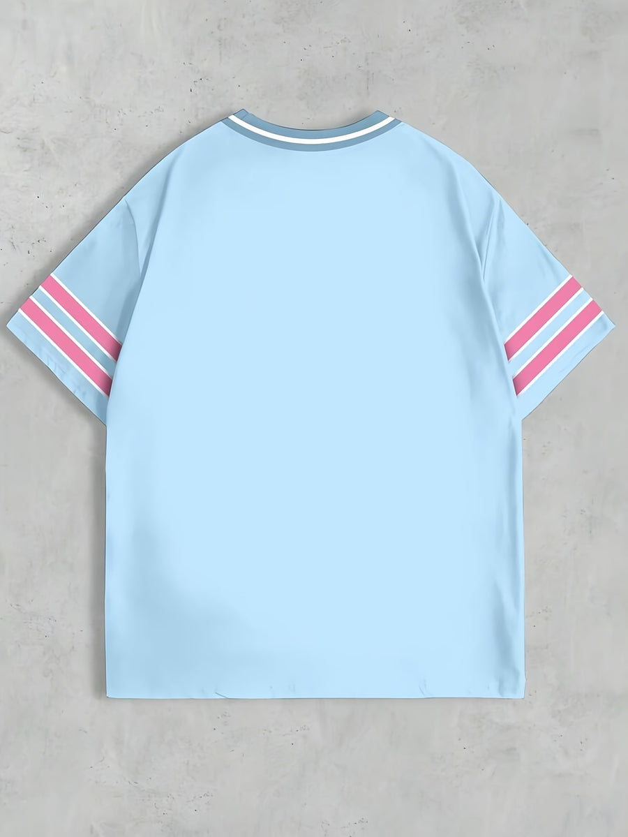 Plus Size - Plus Size - Women'S Round Neck Printed Jersey T-Shirt - Round Neck Casual Top - Lightweight Jersey T-Shirt Suitable for All Seasons - Light Blue