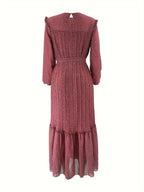 Women'S Middle Eastern Muslim Chiffon Polka Dot Print Long Dress - The color of rouge