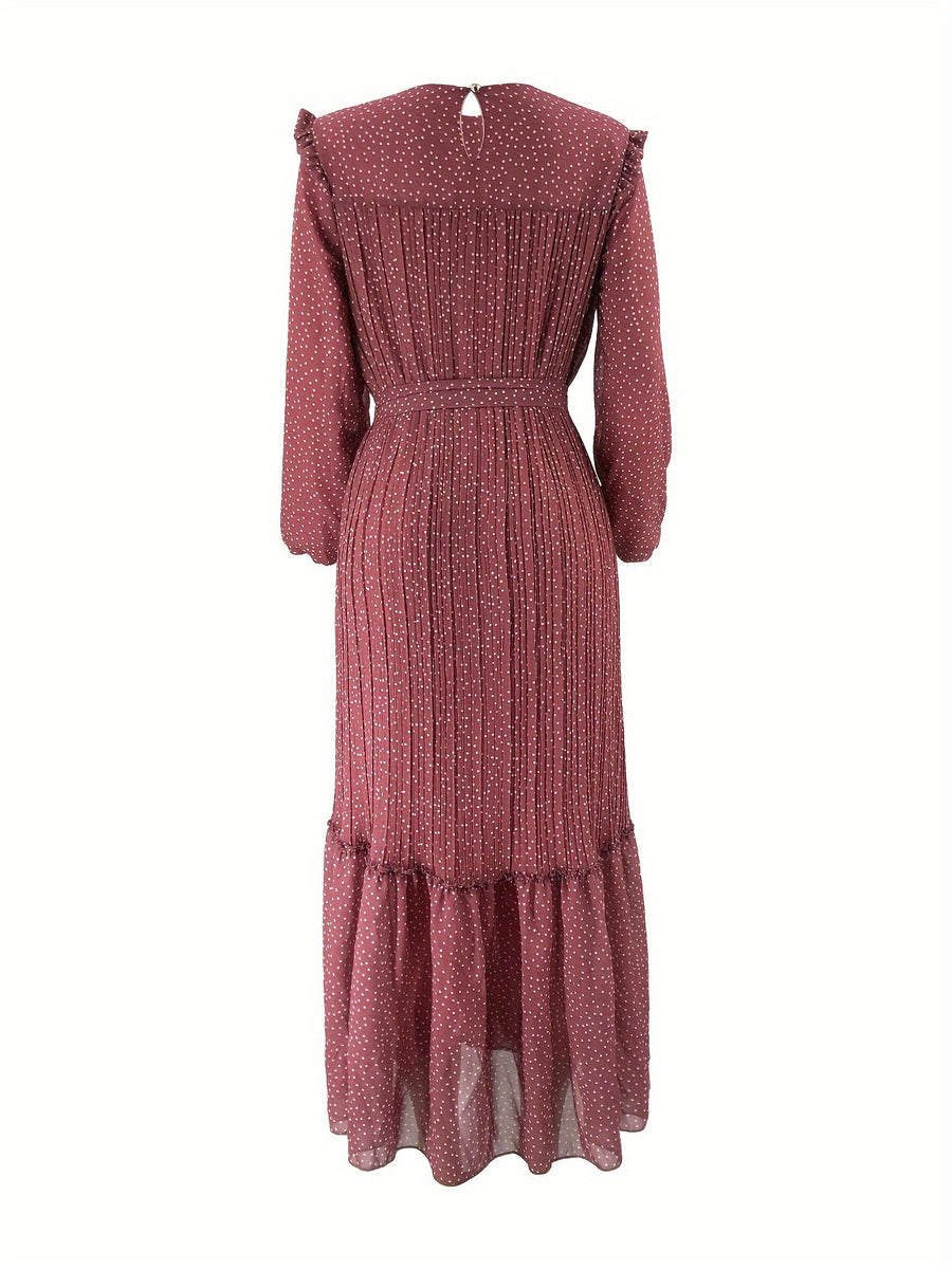 Women'S Middle Eastern Muslim Chiffon Polka Dot Print Long Dress - The color of rouge