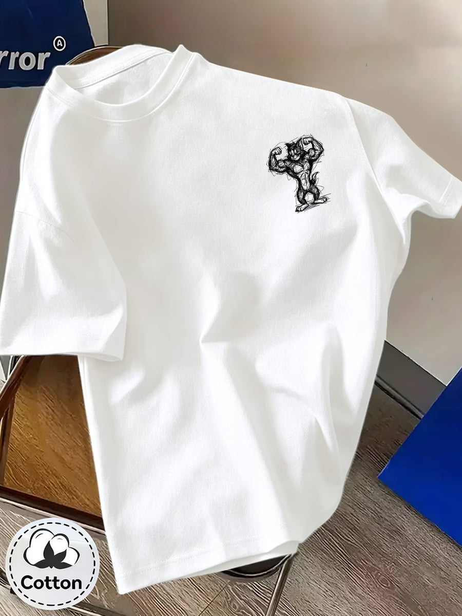 Warner Authorized License] Unisex Summer Loose Round Neck Short Sleeve T-Shirt, Suitable for Daily Commute Street Outings City Travel And Friend Gatherings Fitness Wear - White