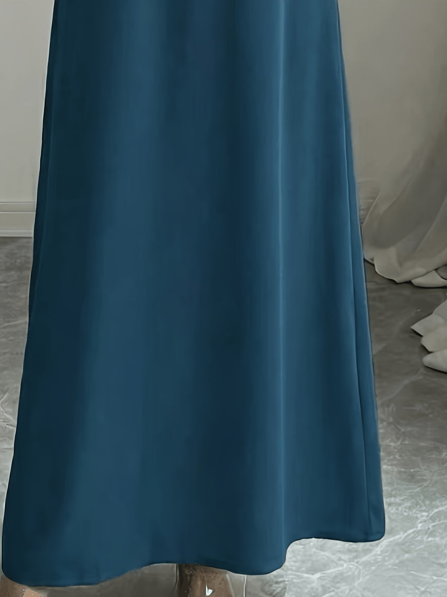 Middle East Round Neck Temperament Loose Belly-Covering Vacation Retro Niche Design Dress Short-Sleeved Long Skirt - Blue