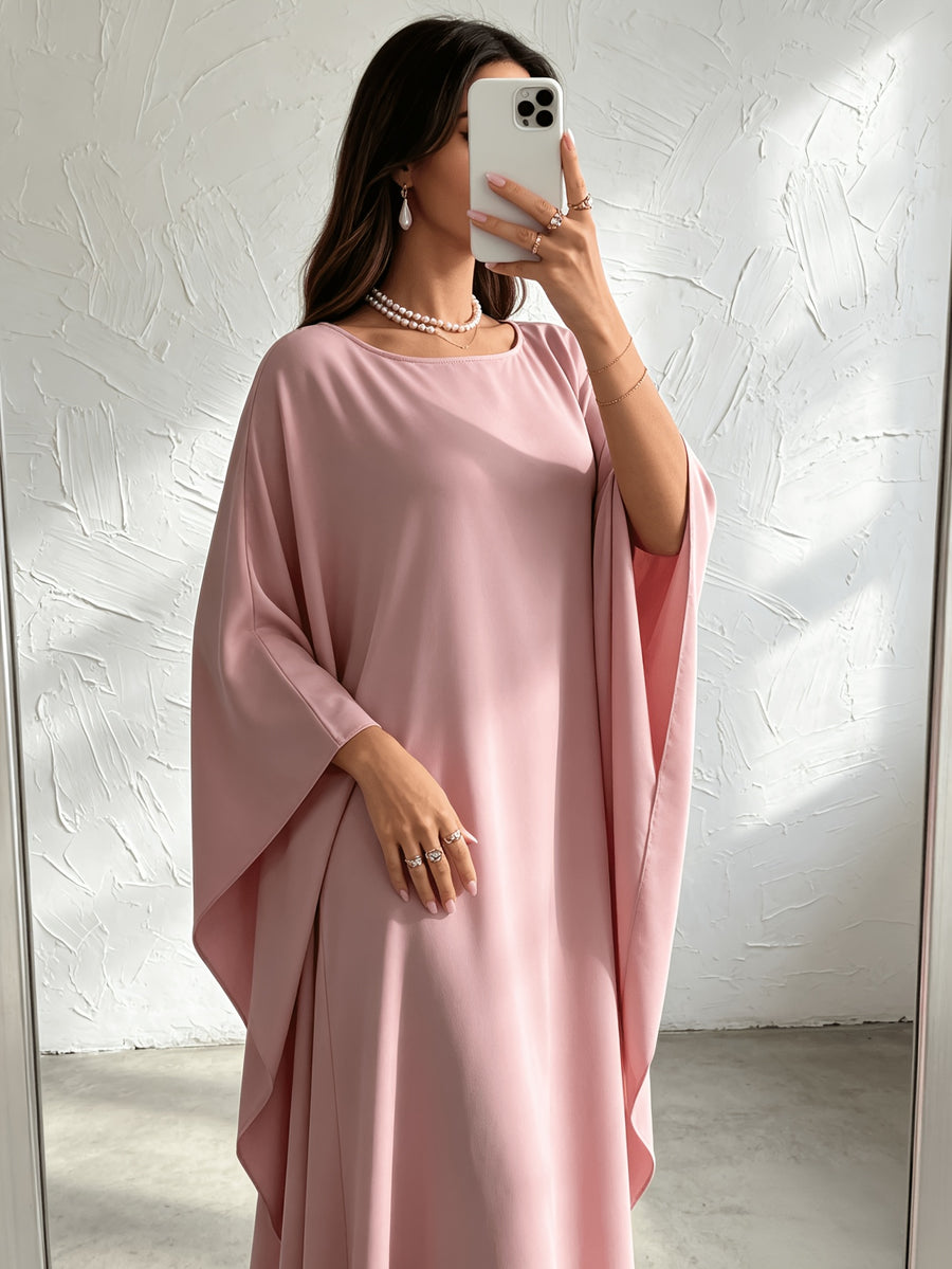 1pc Fashion Satin Color Shirt Elegant Vacation Comfortable Loose Long Sleeve Solid Color Easy Breathable Casual Women'S Abaya Dress. Abayas for Women Muslim Khimar Bayan Dresses Jibba Tunisian Women'S Jilbab Muslim Women - Pink Color