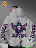 Warner Bros. DC JOKER Purple and Black Graffiti Portrait Men's Fashion Hooded Sweatshirt, Sleeve Print Design, Kangaroo Pocket, Drawstring Hood, Suitable for Daily Wear and Outdoor Sports, an Excellent Choice for Warmth - Light Grey