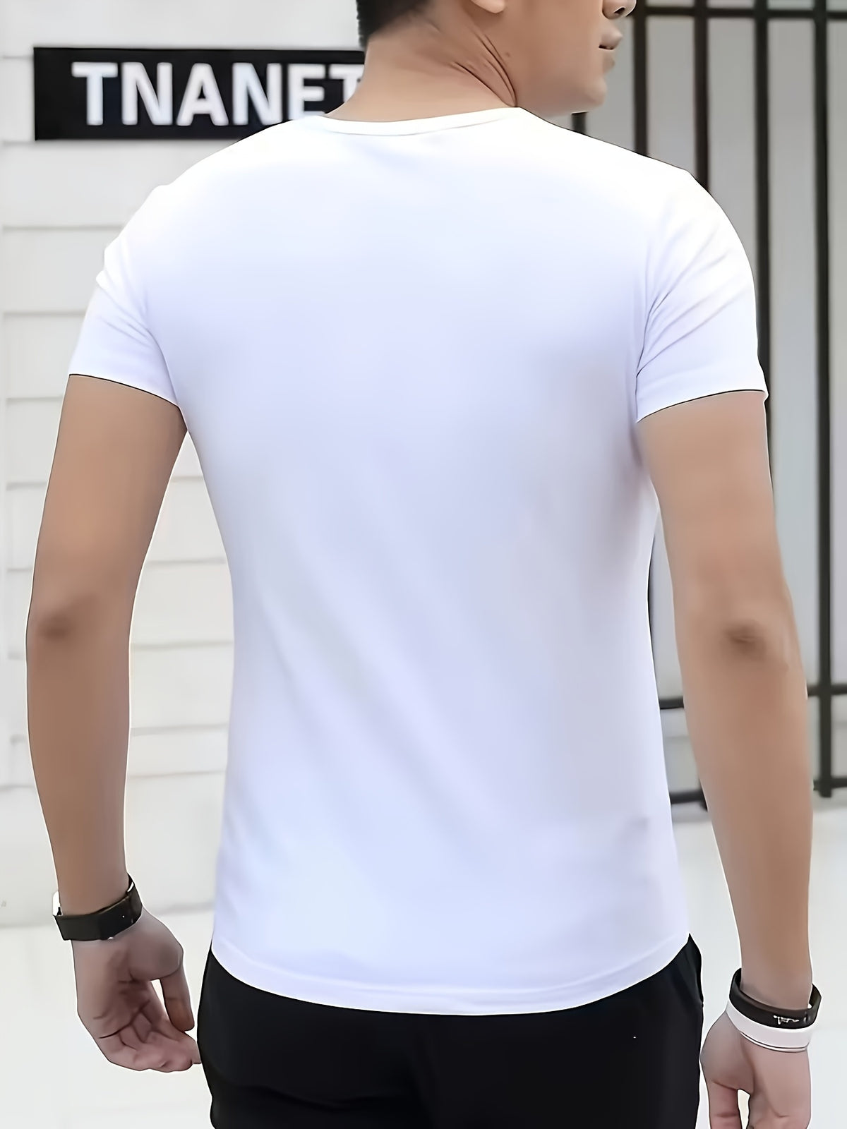 [Printed Design - Not Textured] 2026 New [Printed Design - Not Textured] Minimalist Styling Template, Basic Pure White V-Neck Short Sleeve, Effortlessly Creating Casual Unconventional Western Male Style, Men, Quick-Dry, Spring, Christmas - Mixed colors