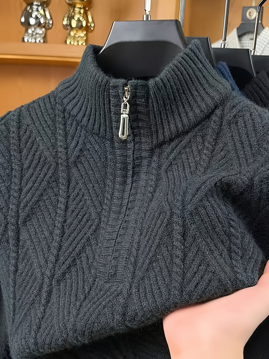 Men's Autumn/Winter Half-Turtleneck Zipper Sweater, Business Casual Pullover Base Layer Top - Dark Green