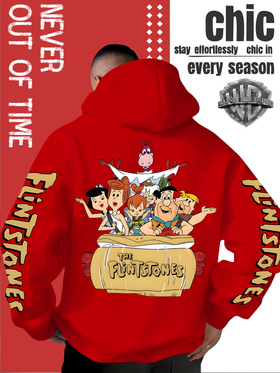 Men'S Hooded Sweatshirt, Cool American Retro Street Style, Classic Original Family Full Assembly Design, with Vintage Bold Font Decoration, Sleeve Theme Patterns, Machine Washable And Non-Deformable, Fall/Winter Skin-Friendly Warm Long Sleeve Top - Red