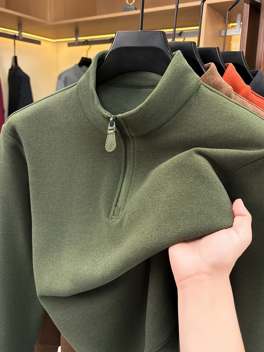 Men's Half-Zip Stand Collar Fashionable Casual Versatile Long-Sleeve Sweatshirt - Olive Green