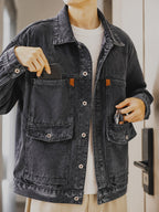 Men'S Versatile Denim Jacket, Men'S Versatile American Retro Washed Work Jacket, Durable And Tough, Suitable for Commuting And Streetwear, Soft Denim Fabric Not Stiff, Versatile And Slimming, a Must-Have Casual Jacket for in Daily Life - Deep Grey