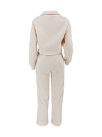 Women'S Casual Easy Solid Color Long Sleeve Hoodie And Pants 2pcs Set, Street Style, Suitable for Spring Autumn Daily Commute And Outing - Pale Pinkish Gray