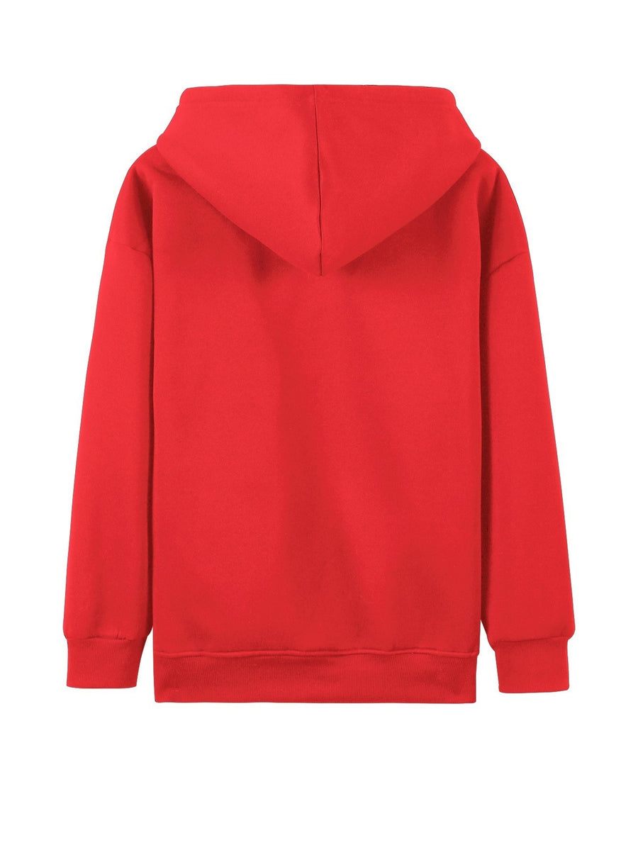 Plus Size - Plus Size - Plus Size Women'S Casual Autumn And Winter Letter Print Sweatshirt, Long Sleeve Pocket Hooded Zip Jacket, Women'S, Hoodie - Red