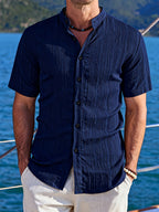 [Uomo Le Mi OBM] 3pcs Men'S Summer Short Sleeve Shirts | Lightweight Breathable Solid Color Button-Up Casual Shirts with Stand Collar, Machine Washable for Beach Vacation, Pool Party & Casual Attire, High Quality, Dad Christmas Gifts, Slim Fit, Daily - Mixed Color 1