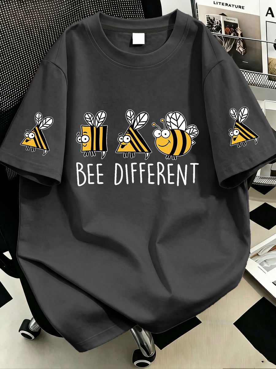 Plus Size Women'S BEE Different Bee Pattern Printed Round Neck T-Shirt, Suitable for Summer Vacation, Beach, Resort, Spring, Valentine'S Day, Carnival, Mother'S Day Gift; Suitable for Casual Wear, Outings, Travel, Holidays, Parties, Birthdays - Dark Gray