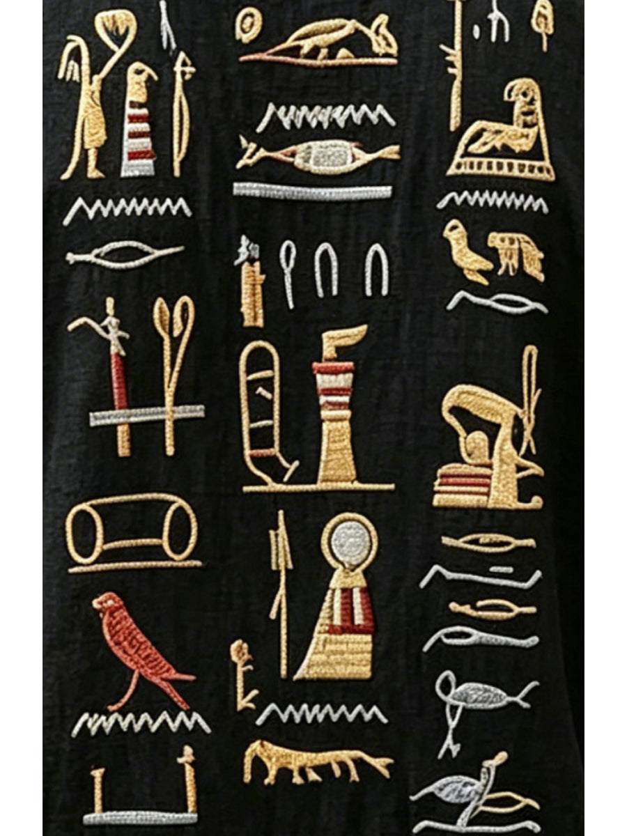 [Print Design - Not Textured] Street Retro Exotic Style Egyptian Hieroglyphic Theme Print Men'S T-Shirt, Breathable And Comfortable Summer Style, Fashionable Perfect Gift - Mixed colors