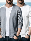 LVLAEA Christmas Pre-Heating 2pcs Set Men'S Knit Cardigan Long Sleeve Knit Casual No-Button Cardigan Spring Autumn Men'S Solid Color Jacket Middle-Aged Fashion Air-Conditioned Shirt Outerwear Men'S Style, Suitable for Outings And Leisure - White+Light Grey