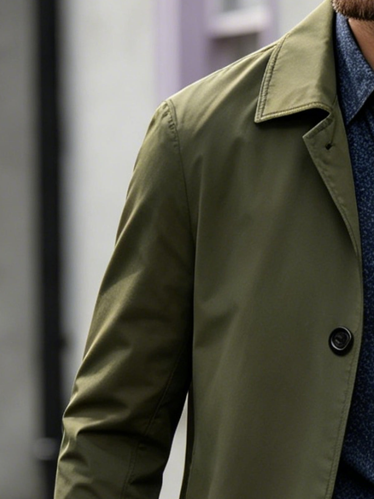 Men's Mid-length Trench Coat with Lapel and Two-button Closure, a Business-casual Windproof Outerwear Jacket, Includes Gloves, Size P - Military Green