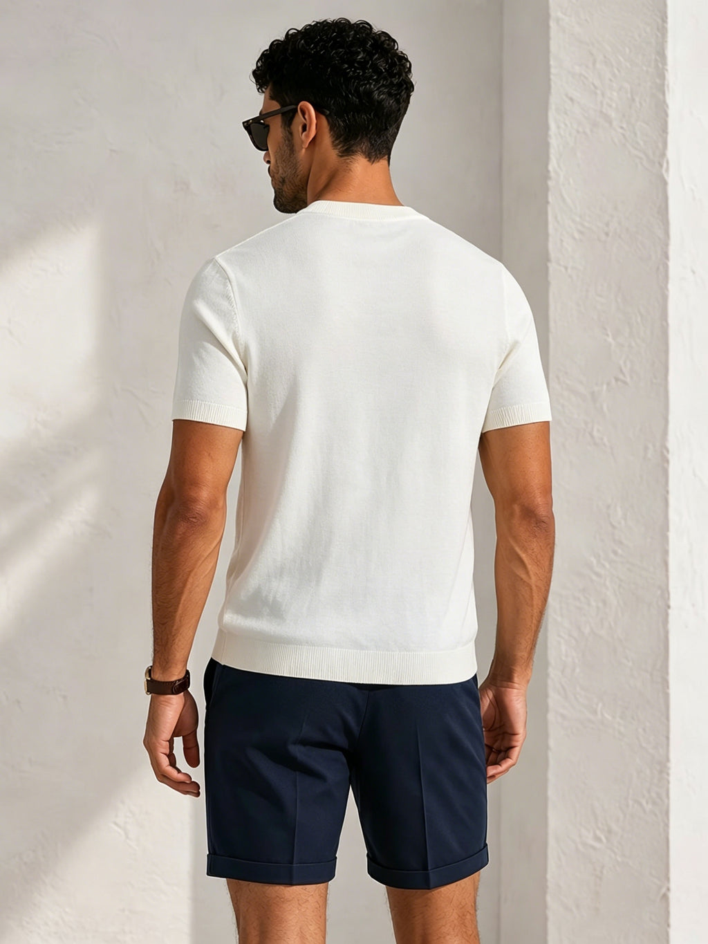 New Men S Solid Diamond-pattern Crew Neck Knit Short Sleeve Top for Casual & Sport Looks, Wearable in Spring, Fall and Winter as Standalone Outfit or Base Layer. Ultra-soft High-grade Fabric, Safe to Wear Next to Skin. - White